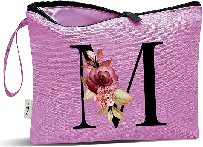 Vavabox A-Z Personalized Makeup Bag, Birthday Gifts for Women Mom, Gifts for Best Friend, Bride Bridesmaid Cosmetic bag (M, 07-Purple)