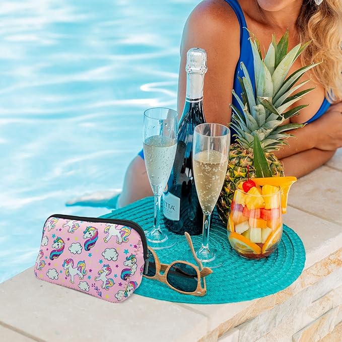 AJLTPA Waterproof Neoprene Cosmetic Bag, Pink Unicorn