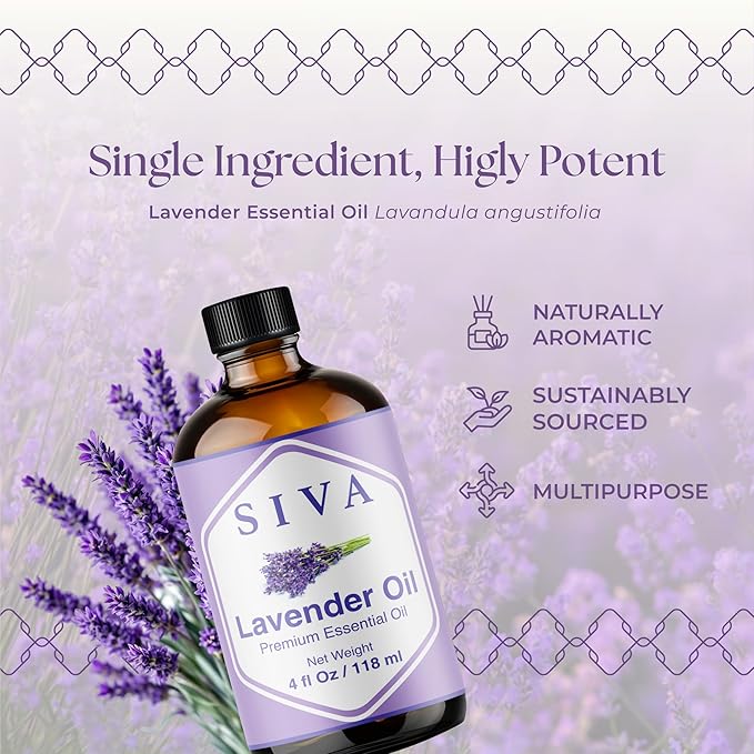 Siva Lavender Essential Oil, Glass Bottle with Dropper, 4 Fl Oz (118 ml)