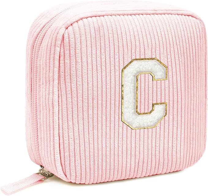 Birthday Gifts for Women Personalized Mini Makeup Bag Cosmetic Bag Travel Toiletry Bag Gifts for Girlfriend Bridal Shower Preppy Stuff for Teen Girls 15 14 13 Year Old Girl Gifts(Letter C, Pink)