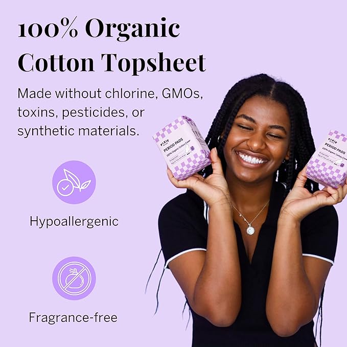 Pixie Organic Pads Ultra Thin Cotton with Wings for Women - Leak-Proof & Moisture-Wicking for Feminine Care - Compostable, Unscented Menstrual Pads - Regular Absorbency - FSA Eligible - 48 Count