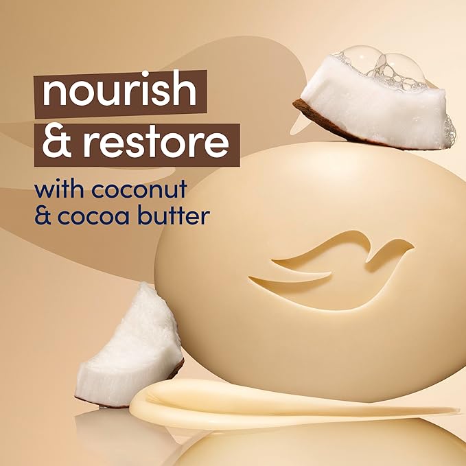 Dove Restoring Beauty Bar Soap 8 Count, Coconut & Cocoa Butter, 3.75 oz