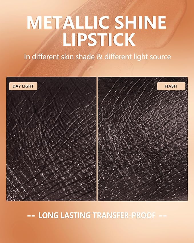 MAKI YIKA Metallic Glitter Lipstick for Women Black Lipsticks Long Lasting