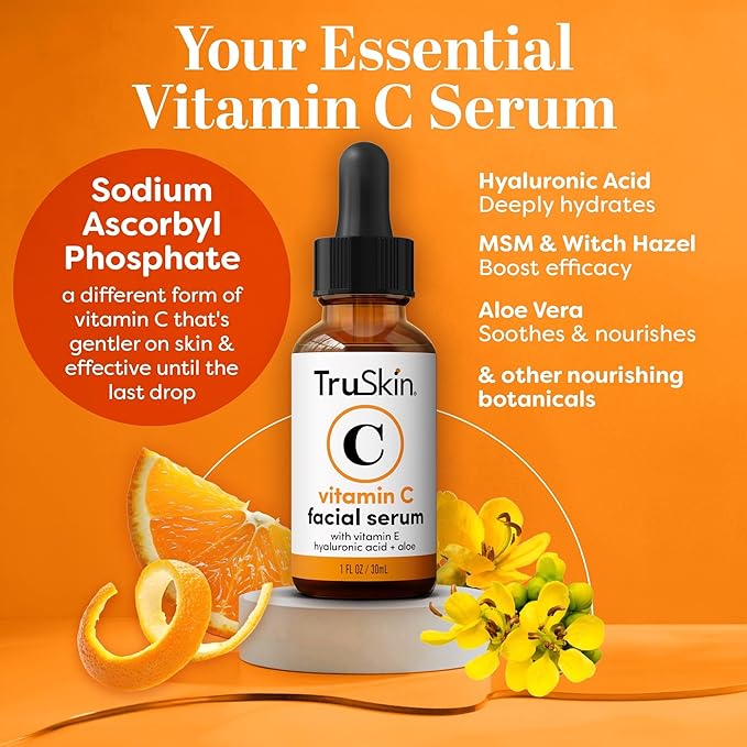 TruSkin Brightening Vitamin C Serum for Face with Hyaluronic Acid, 1 fl oz