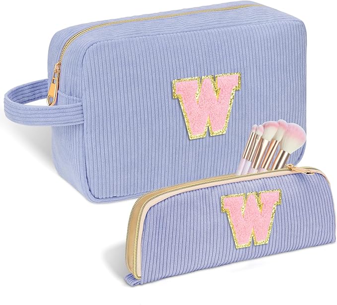 Sernaxi Personalized Initial Makeup Bag Trendy Stuff Corduroy Cosmetic Bag Travel Toiletry Bag, Valentine’s Day Gift Makeup Organizer Case & Makeup Pouch for Women Teen Girls Mom Girlfriend Wife