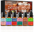 AROPERIMA Dessert House Fragrance Essential Oil Set - Cotton Candy, Blueberry Muffin, Hot Chocolate, Bubble Gum, Strawberry, Gingerbread 6x10ML for Diffusers, Massage, Perfume, Soap Making and Candle