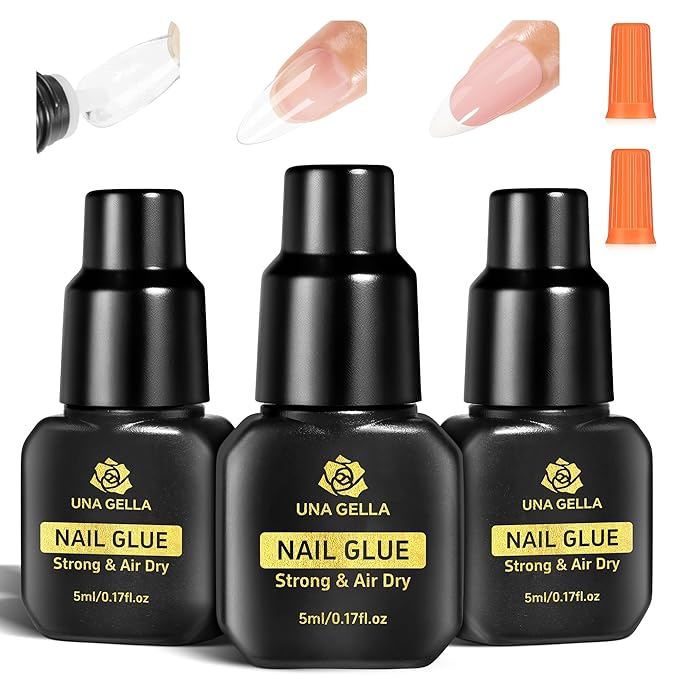 UNA GELLA Super Strong Nail Glue for Press Ons Fast Drying (5ML*3PCS)