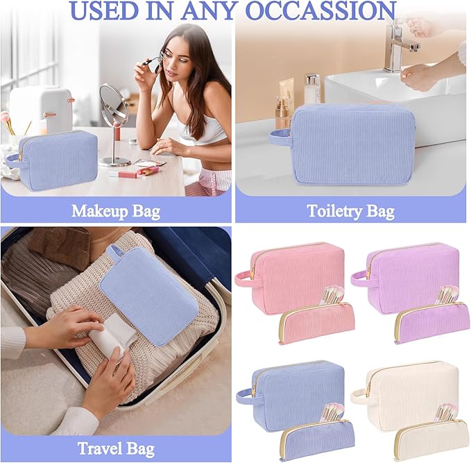Sernaxi Personalized Initial Makeup Bag Trendy Stuff Corduroy Cosmetic Bag Travel Toiletry Bag, Valentine’s Day Gift Makeup Organizer Case & Makeup Pouch for Women Teen Girls Mom Girlfriend Wife