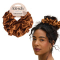 Kitsch Ruffle Satin Scrunchies For Women - Gentle Hair Tie - Camel