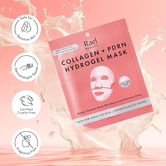 Rael Hydrogel Masks, Deep Hydration Skincare (Collagen PDRN, 4 Ct)