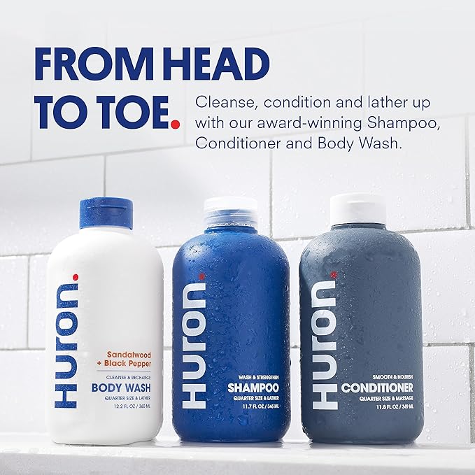 Huron Shampoo, Conditioner & Body Wash, Sandalwood + Amber 3-pack (11.3oz)