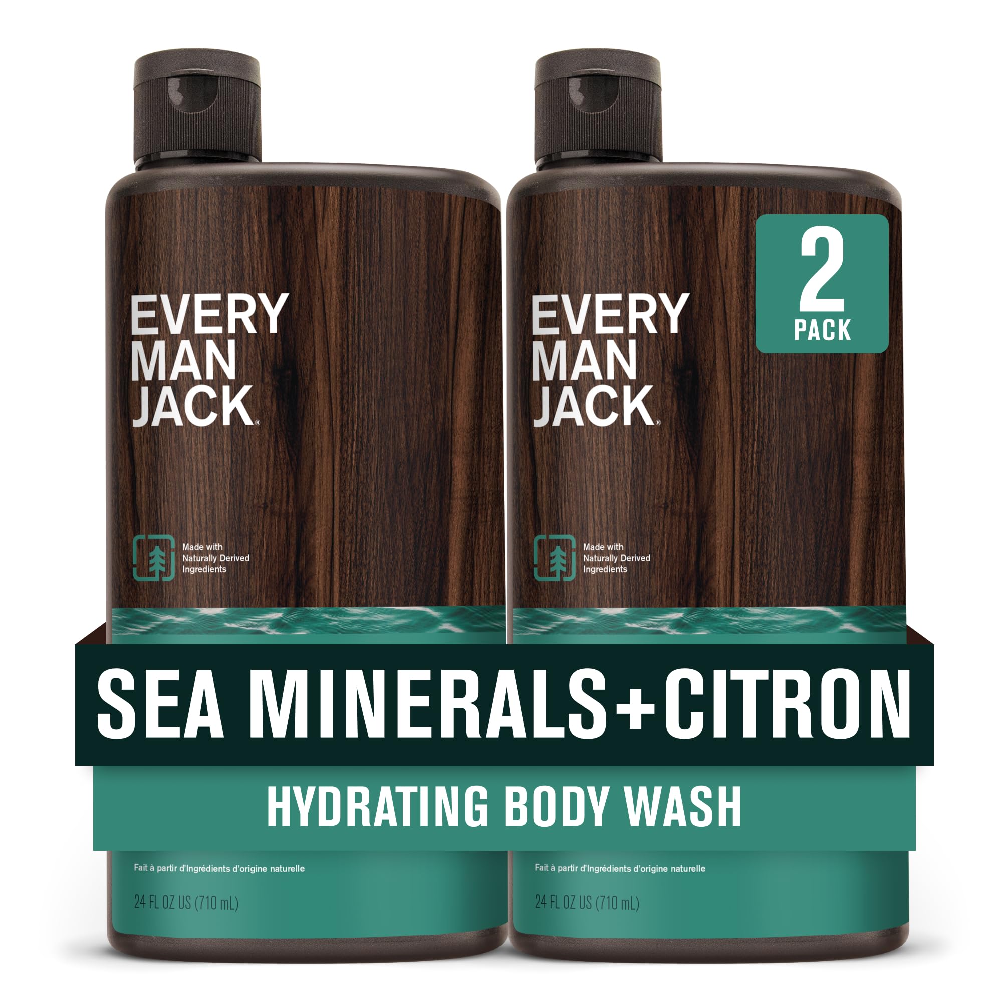 Every Man Jack Hydrating Body Wash for Men, Sea Minerals Citron, 2pk