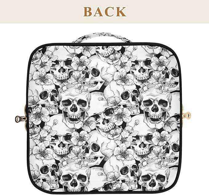 MNSRUU Makeup Organizer Bag, Skull and Flower Travel Makeup Bags Makeup Vanity Case Large Capacity Rhombus Cosmetic Toiletry Bag for Girl Women Ladies