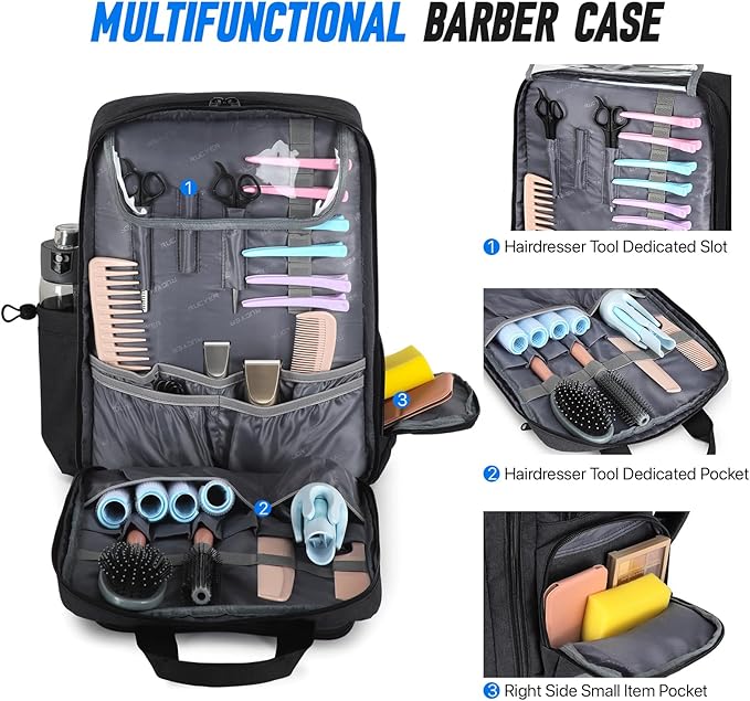 RUCYEN Barber Bag, Large Capacity Barber Case, Travel Hairdresser Organizer Supplies Bag, Hairstylist Backpack for Hair Cutting Tools