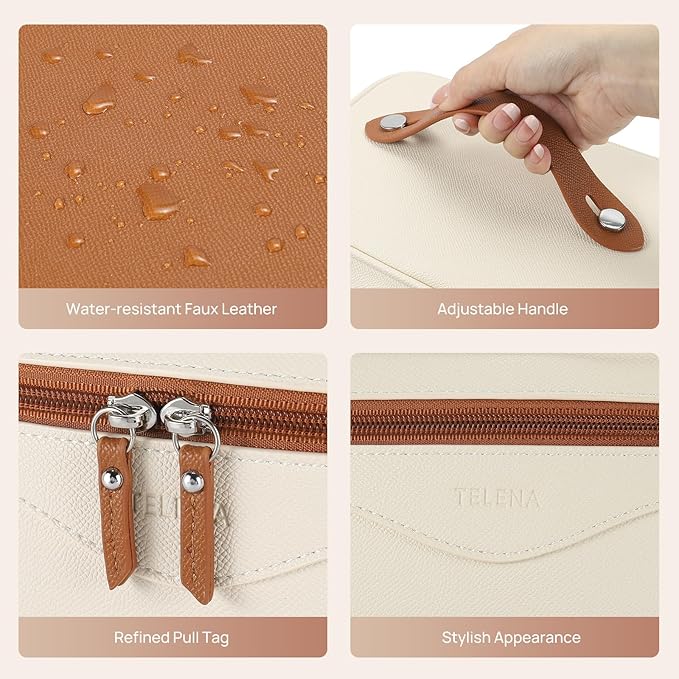 Telena Large Makeup Bag, Travel Toiletry Bag for Women, Vegan Leather