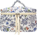 Quilted Makeup Bag for Women, Travel Cosmetic&Toiletry Bag,Leaf White