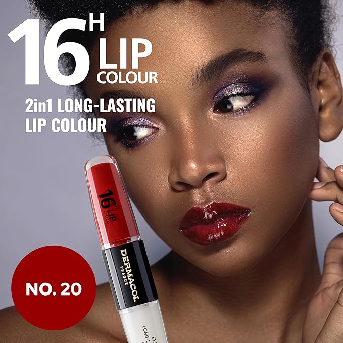 Dermacol 16-Hour Lip Color, Two-Phase Kissproof Lip Stain & Gloss, No.20