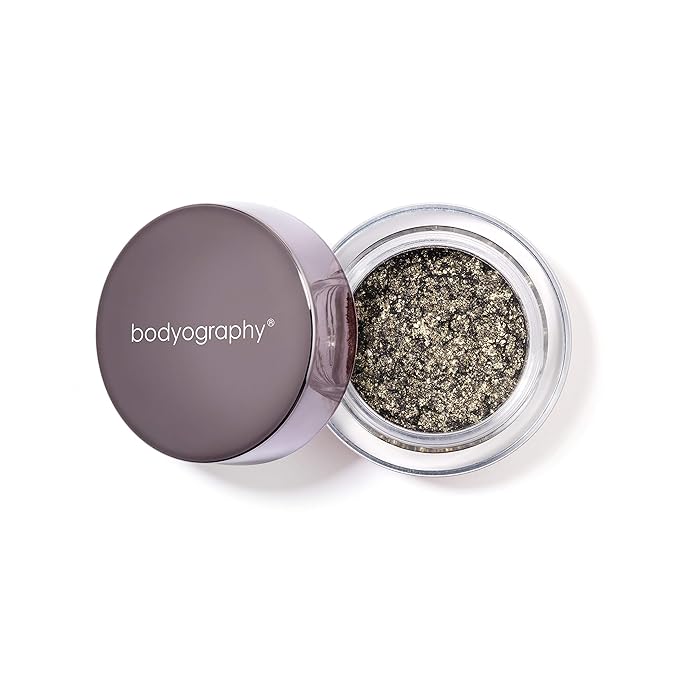 Bodyography Glitter Pigment Eye Shadow | Long Wear Shimmer Eyeshadow | Vegan, Talc & Paraben Free | Cream Powder Formula | Later Skater (Black/Gold) 1.5 g