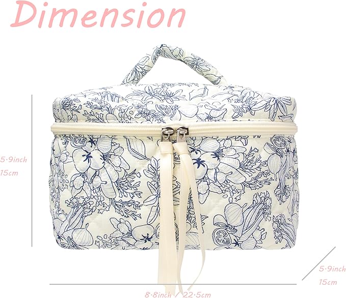 PAZIMIIK Quilted Makeup Bag for Women(Blue,1 Piece Bag)