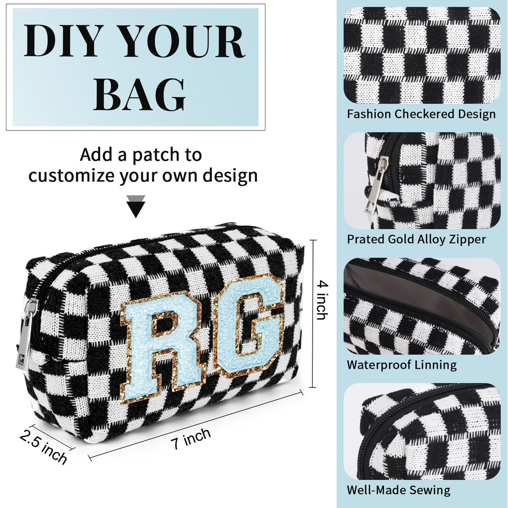 SOIDRAM Checkered Makeup Bag Preppy Cosmetic Bag Bulk Black Makeup Pouch Personalize Travel Toiletry Bag Organizer Cute DIY Makeup Brushes Storage Bag for Women