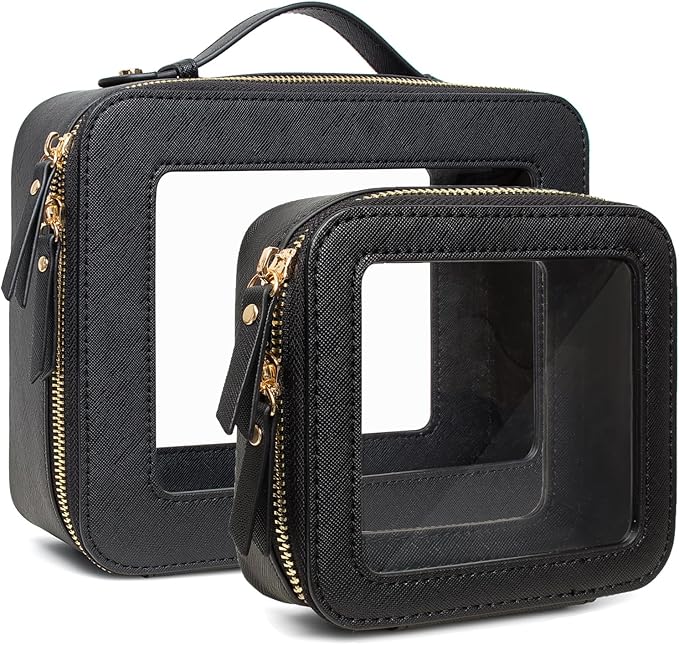 2Pcs Travel Clear Makeup Bag, American Mahjong Tile Bag Cosmetic Case with Zipper Portable Makeup Pouch Toiletry Bag Traveling Cosmetic Organizer Storage Bag Car Organizer Car Essentials for Women