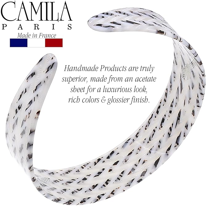 Camila Paris CP3462 French Headband for Women, Handmade White and Gray, Strong Hold Grip Women's Hair Band, Ligth and Very Flexible, No Slip Durable Styling Girls Hair Accessories, Made in France