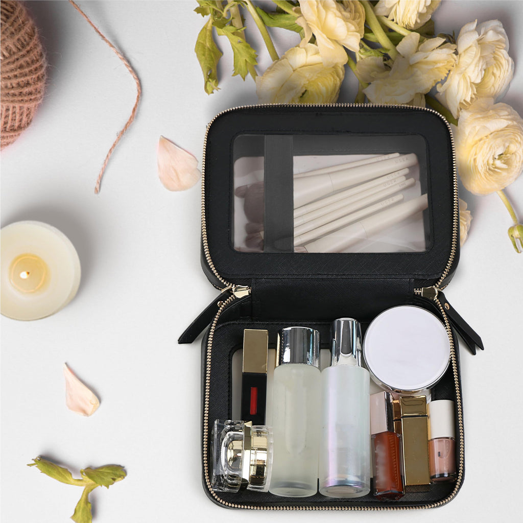 Prite Double Layer Clear Makeup Bag Travel Cosmetic Organizer for Women