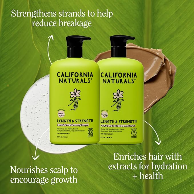 California Naturals Re:GRO Anti-Thinning Shampoo & Conditioner Set for Women, Biotin, Caffeine & Rosemary Oil, Hair Loss & Thinning Support, Sulfate Free, 20 fl oz
