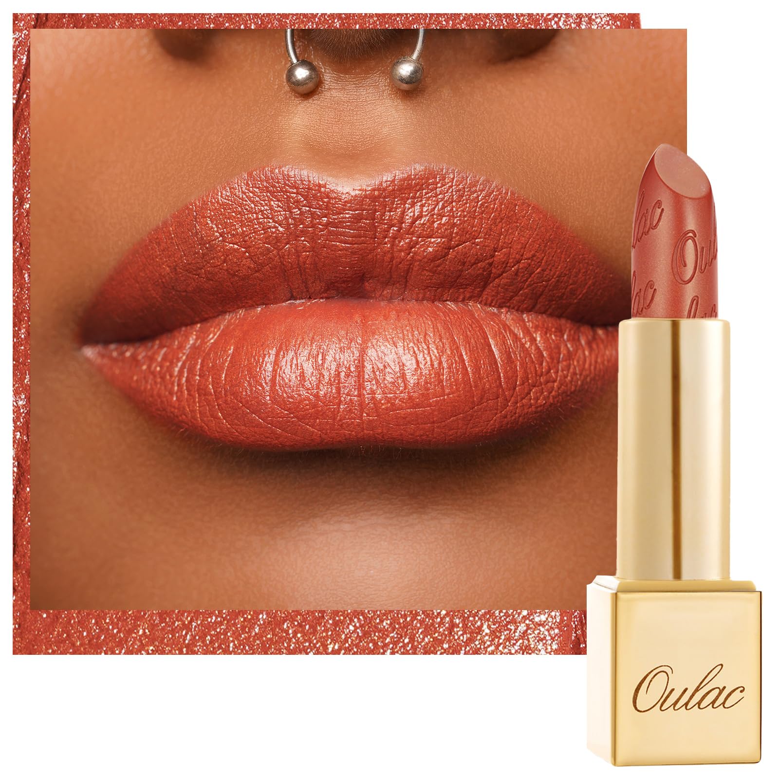 Oulac Maple Matte Lipstick with Glow Metallic Finish - Vegan Lipstick for Women, Creamy Texture, Hydrating Clean Beauty Formula, High-End Magnetic Hook Design, GM07 Outrageous