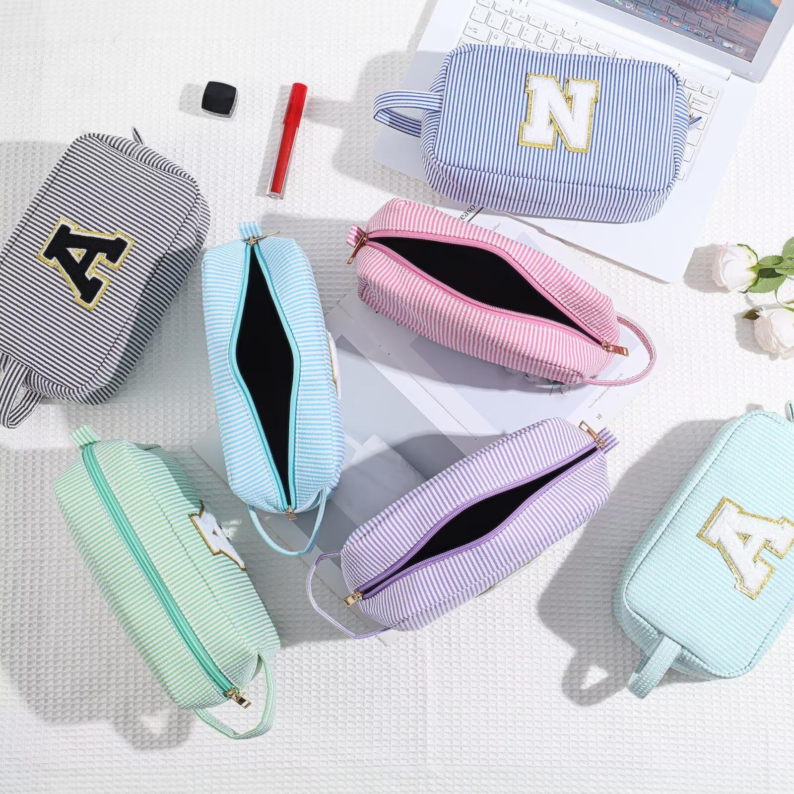 YOOLIFE Birthday Gifts for 6 7 8 9 10 11 12 13 14 15 Year Old Teen Girl - Initial Makeup Bag Letter Toiletry Pouch Cosmetic Case, Personalized Teen Girl Gifts Trendy Stuff, Purple C