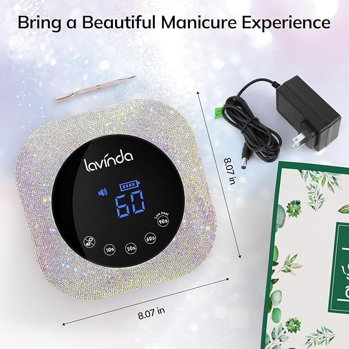 Lavinda 54W Cordless UV LED Nail Lamp for Gel Nails, Sparkle Rhinestone
