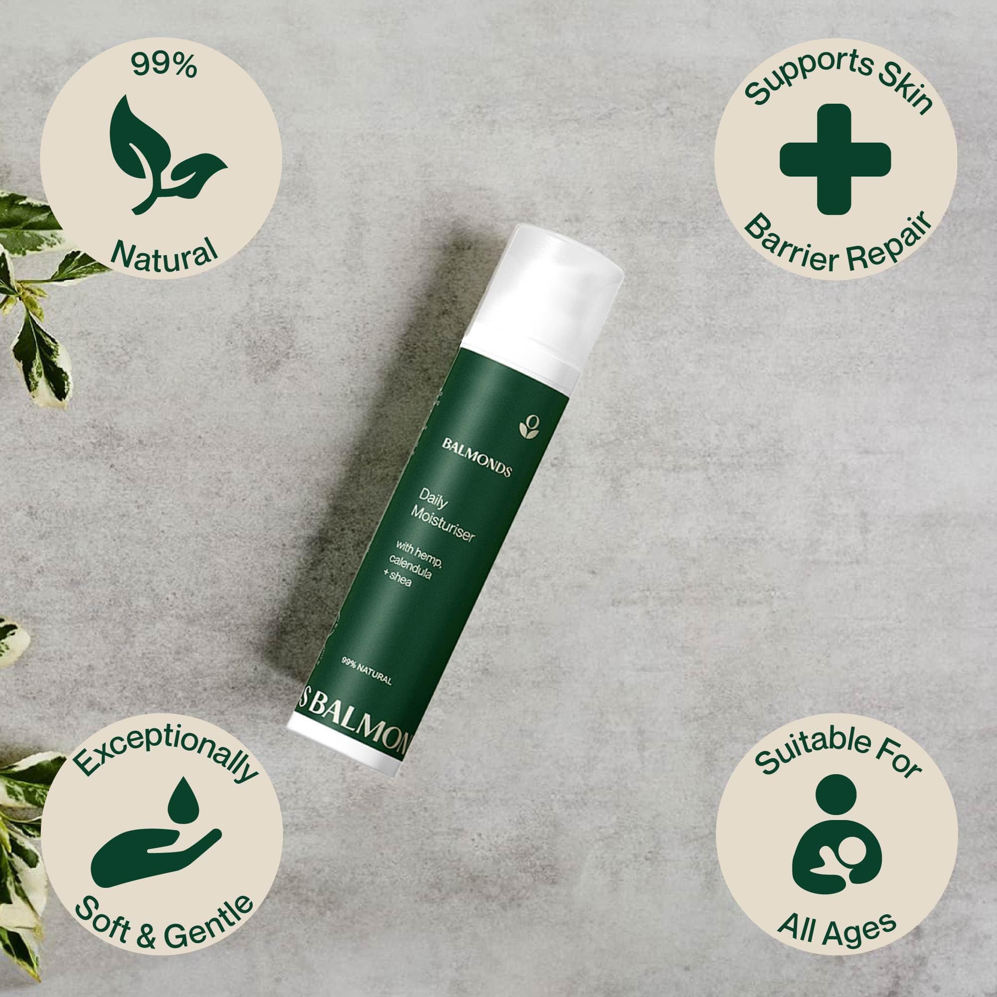 Balmonds - Daily Moisturizing Cream - 3.5oz. (100ml) - 99% Natural Moisturizer - Face & Body - Fragrance Free - Vegan/Cruelty Free - All Skin Types