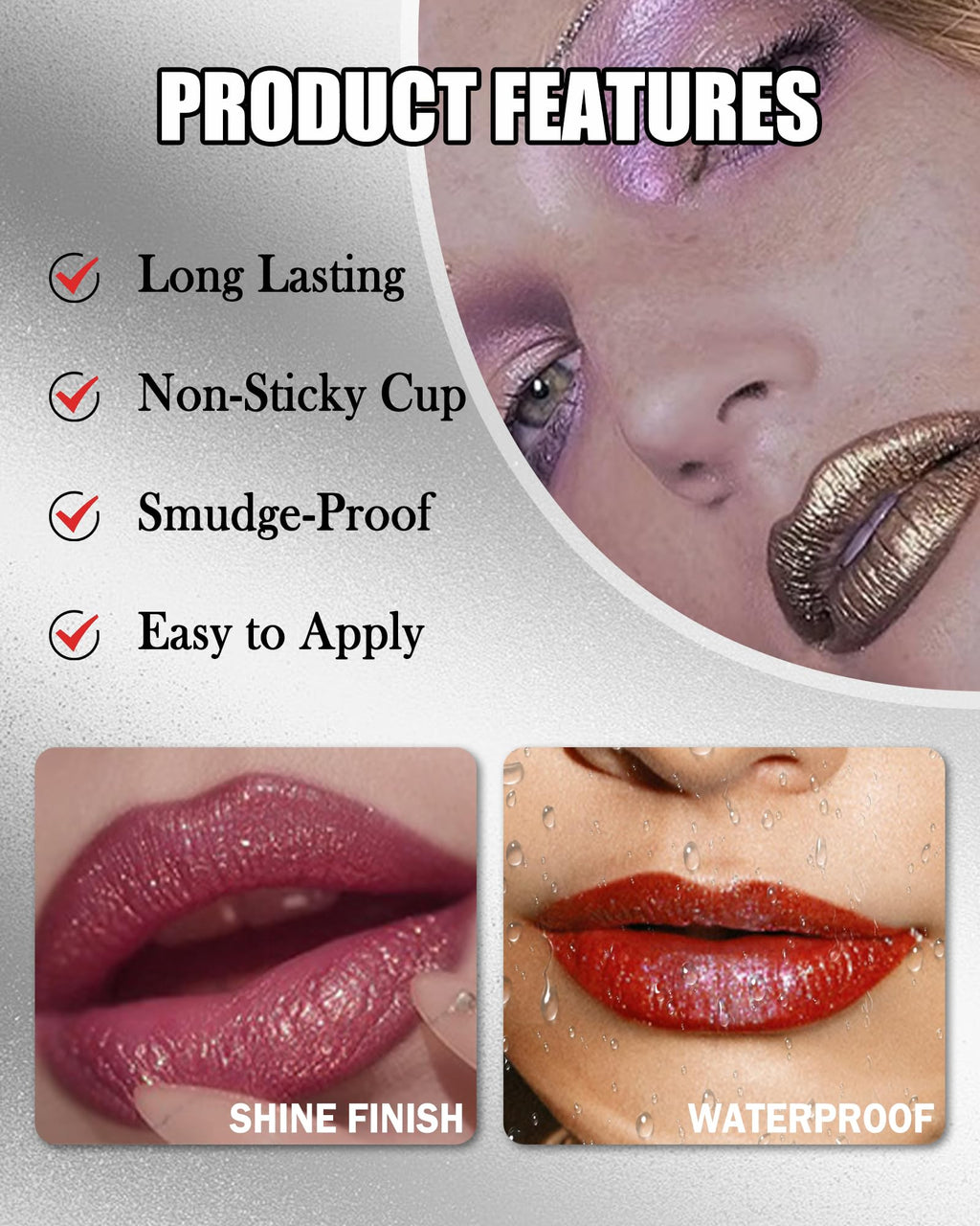 Diamond Glitter Matte Lipstick,Long Lasting Waterproof Green Glod Metallic Sparkling High Pigment Non-Stick Lip Tint Lip Gloss,Full-coverage Lipgloss, Christmas Lip Makeup Gift for Women Girl-06