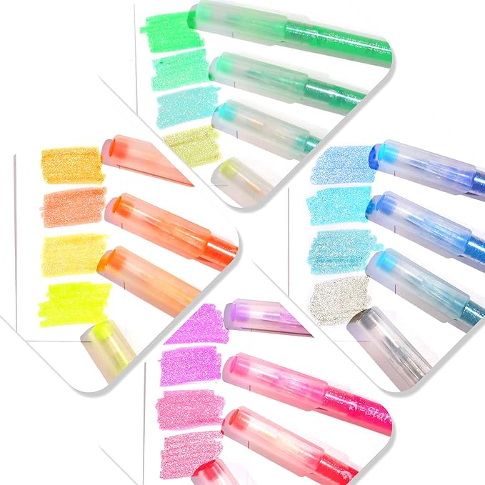 HANKU Glitter Highlighters Assorted Colors, 10-Count Chisel Tip Sparkle Highlighters, No Bleed Pastel Highlighter Markers For Adult Coloring Book Bible Journaling