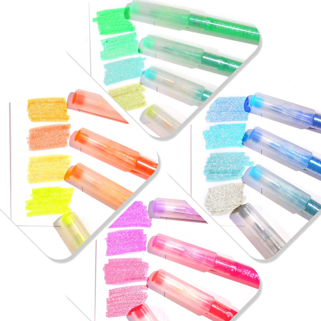 HANKU Glitter Highlighters Assorted Colors, 10-Count Chisel Tip Sparkle Highlighters, No Bleed Pastel Highlighter Markers For Adult Coloring Book Bible Journaling