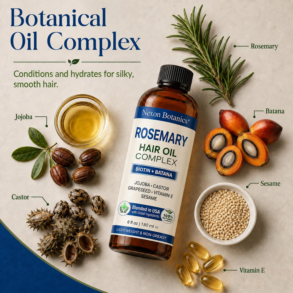 Batana Rosemary Oil for Hair Growth 6 fl oz - Lightweight Scalp Oil for Dry, Damaged Hair & Frizz Control - Aceite de Romero Para el Cabello - Nexon Botanics