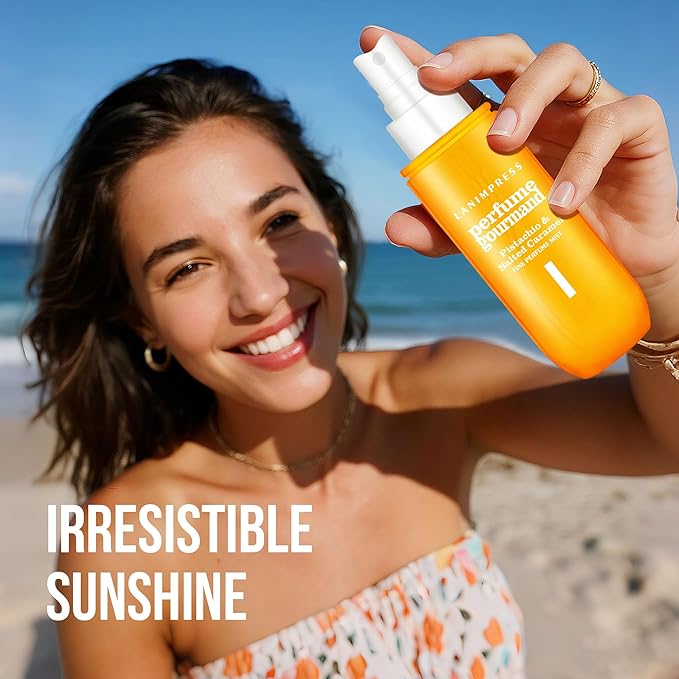 LANIMPRESS 3 FL OZ Hair and Body Fragrance Mist, Eau De Parfum for Women,Irresistible Sunshine Perfume No.1, Gourmand Floral Scent– With Notes of Pistachio, Caramel Vanilla,Travel Size Body Spray