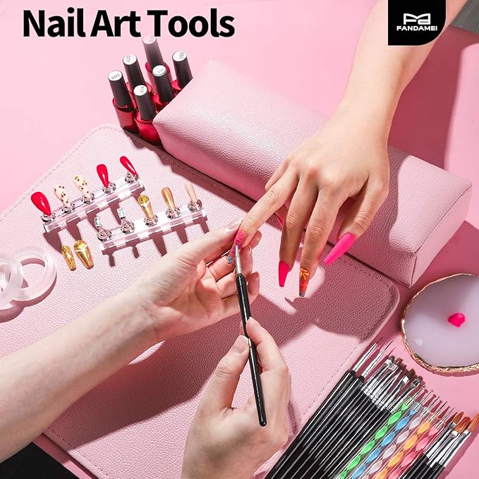 FANDAMEI Nail Art Brushes, Nail Art Tools, Nail Design Tools, Nail Brush Set With Nail Stand, Nail Holder For Painting Nails, 11PCS Nail Brushes For Nail Art, 5PCS Nail Dotting Tool, Nail Art Palette