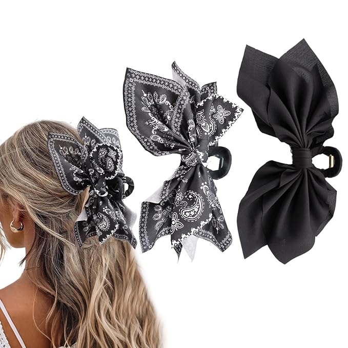 Hadutrek Bow Claw Clips Bow Hair Clips Black 2PCS Big Hair Bows for Women Butterfly Styling Large Hair Clips for Thick Hair for Girls Hair Accessories for Teen