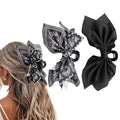 Hadutrek Bow Claw Clips Bow Hair Clips Black 2PCS Big Hair Bows for Women Butterfly Styling Large Hair Clips for Thick Hair for Girls Hair Accessories for Teen
