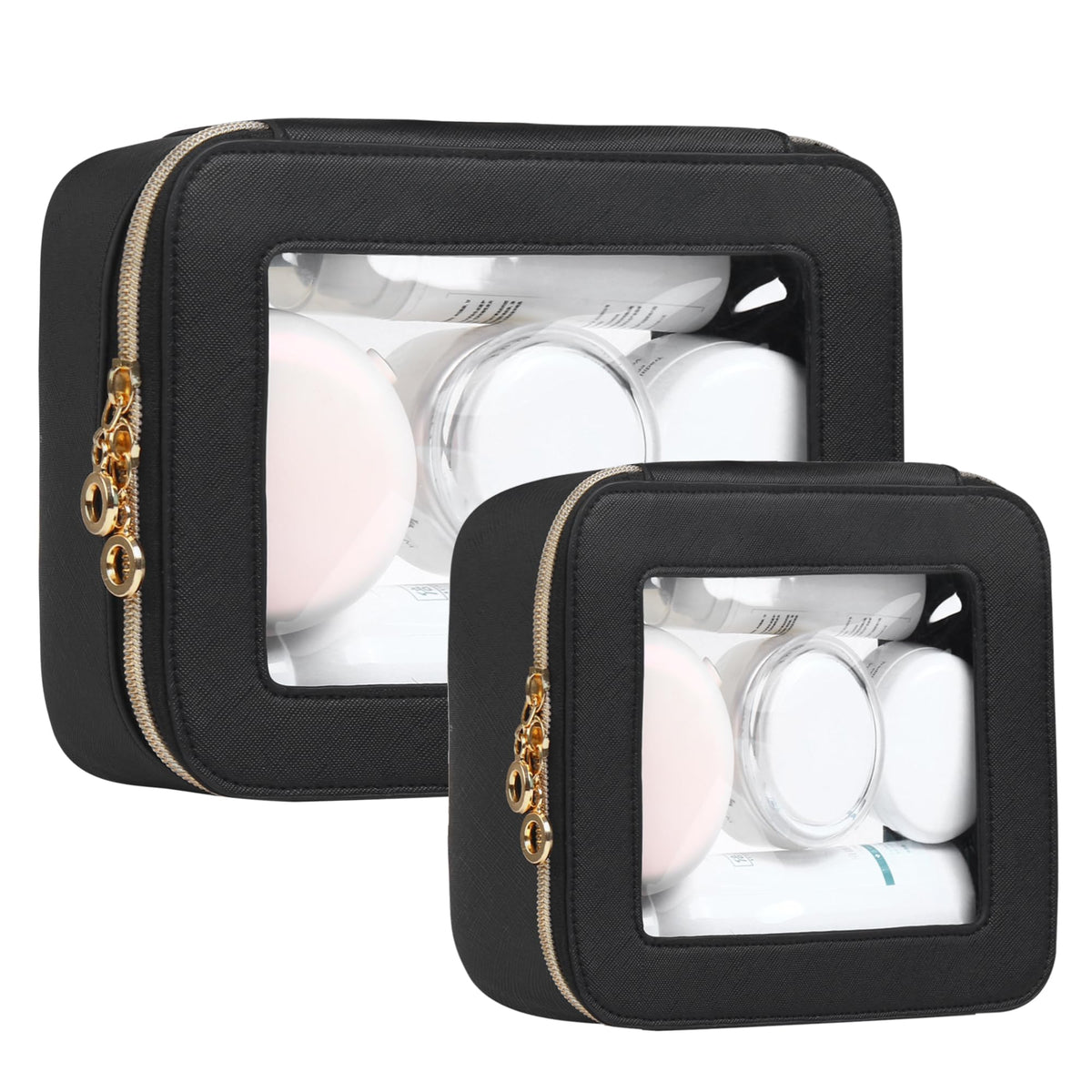 JRQCSJY Leather Clear Makeup Bags Set - Travel Clear Cosmetic Bag Case with Zipper, Transparent TSA Approved Toiletry Bags for Travel Essentials Car Accessories for Women (White, S+M)