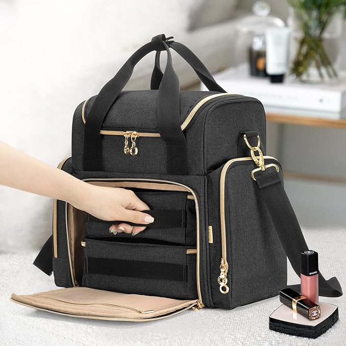 LUXJA Travel Makeup Bag with 2 Removable Makeup Cases, Black