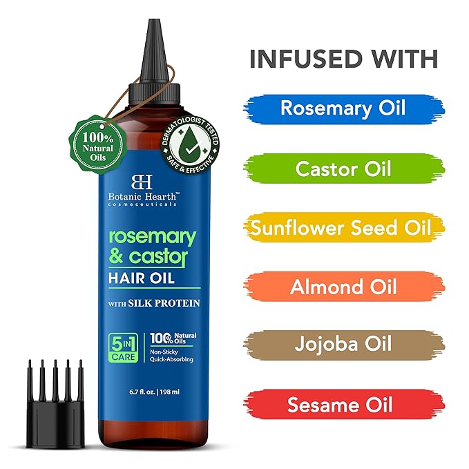 Botanic Hearth 100% Pure Rosemary Castor Oil For Hair Growth - 6.7 Fl oz