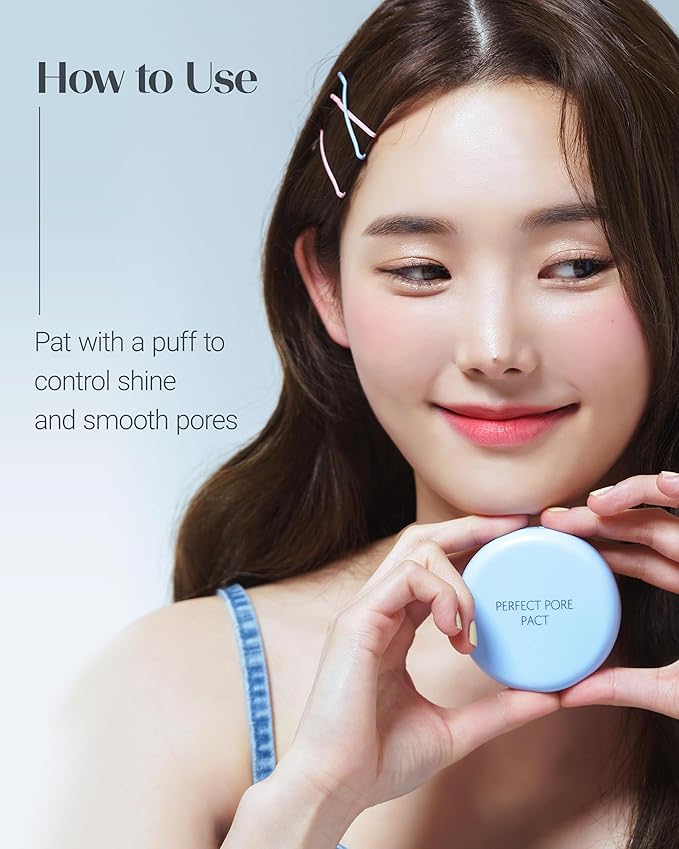 THESAEM Saemmul Perfect Pore Pact - Sebum Control Makeup Pressed Powder Pact, Pore Minimization, Plant-Based Setting Finishing Powder to Absorb Sweat and Prevent Clumps, with Mirror & Puff 12g