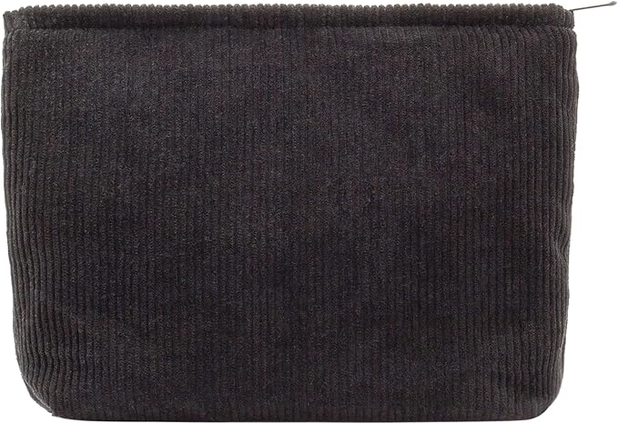 Flat Makeup Bag for Women,Zipper Cosmetic Pouch for Purse,Corduroy Black