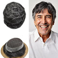 FACE MIRACLE Mens Toupee Lace Front Hairpieces Soft Human Hair Replacement System Toupee for Men French Lace Poly V-Looped Mens hair Units 6"X8" #1B40 1B# OFF BLACK WITH 40% SYNTHETIC GREY