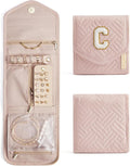 BAGSMART Travel Jewelry Organizer Case C Initial Jewelry Roll,Soft Pink
