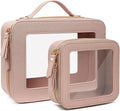 2Pcs Travel Clear Makeup Bag, Pink Mahjong Tile Bag Cosmetic Case with Zipper Portable Makeup Pouch Toiletry Bag Women Traveling Cosmetic Organizer Storage Bag Car Organizer Car Essentials for Women