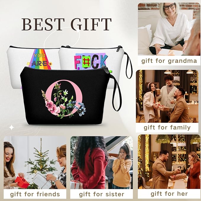 SEAMOON A-Z Personalized Gifts for Women, Makeup Bag Small with Mirror, O