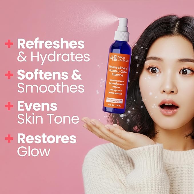 SeoulCeuticals Korean Skin Care Essence Toner - K Beauty Skincare Spray Mist for Face Contains Cucumber Extract and Marine Minerals + Organic Aloe - Get that Healthy Youthful Glow
